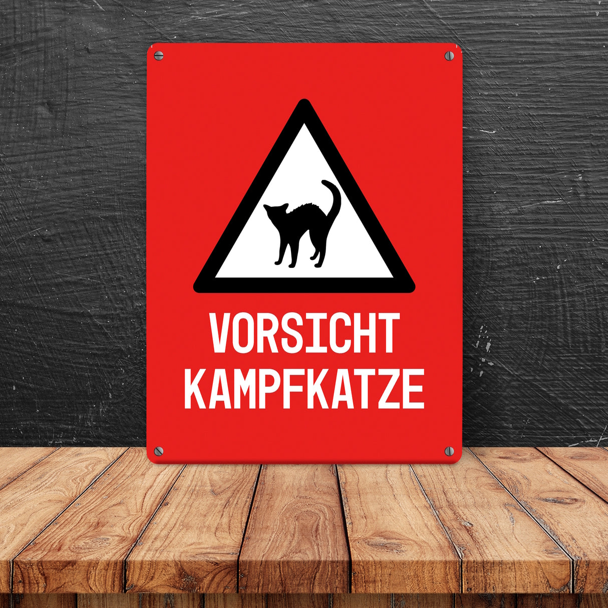 Vorsicht Kampfkatze Metallschild