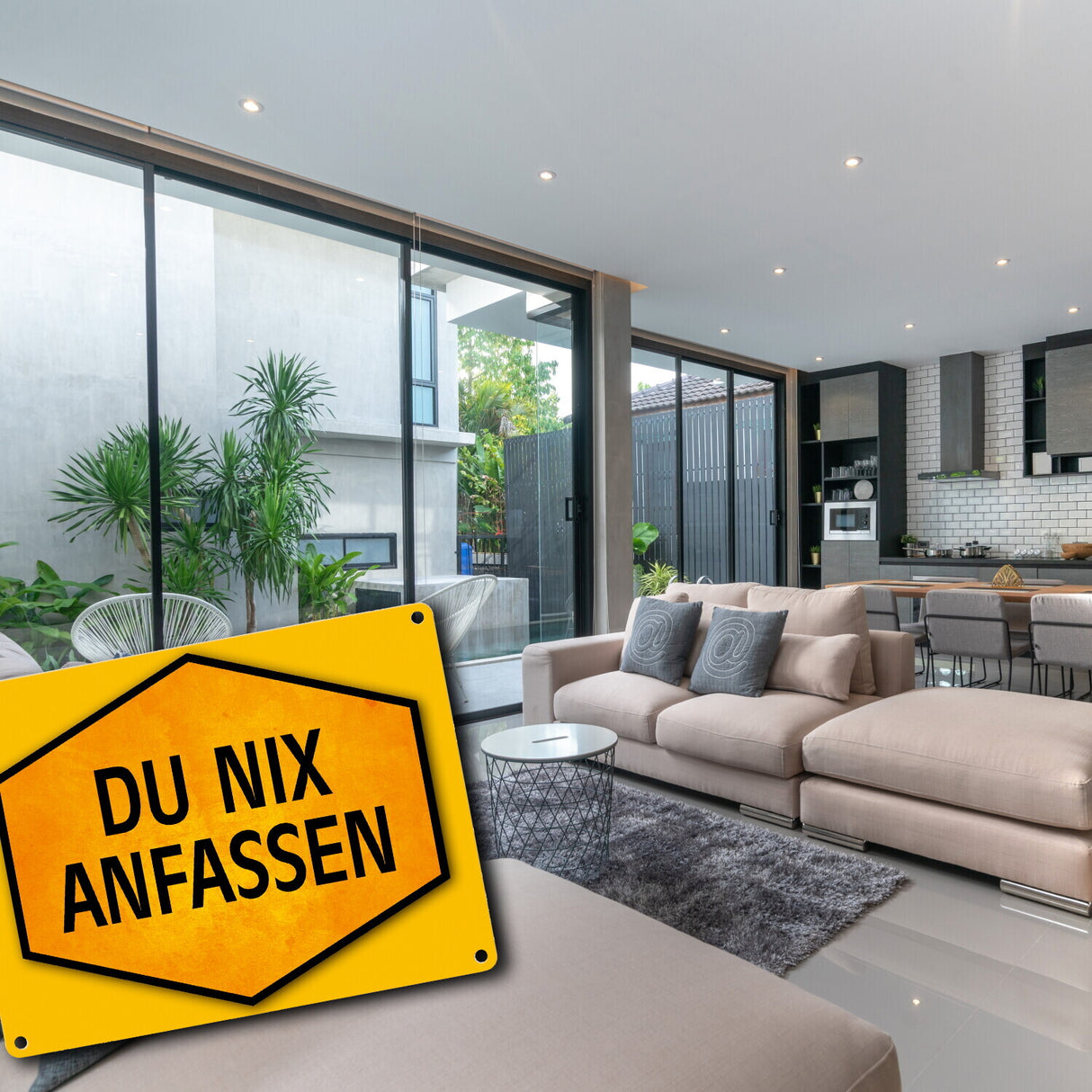 Du nix anfassen Warn- und Hinweisschild in Gelb und Schwarz