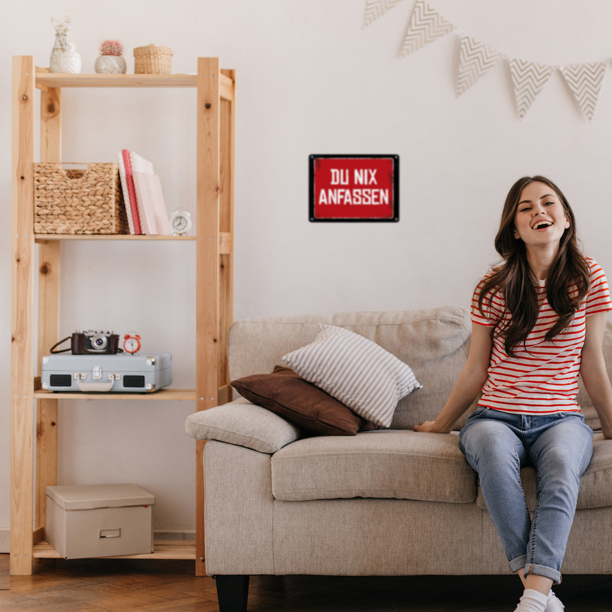 Du nix anfassen Warn- und Hinweisschild im Used-Look