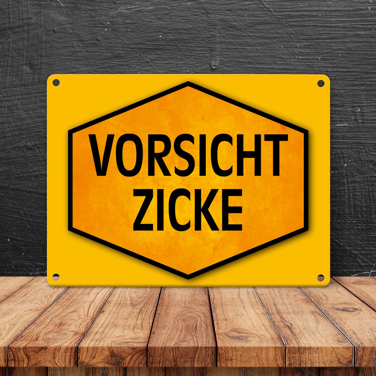 Vorsicht Zicke Warn- und Hinweisschild in Gelb und Schwarz