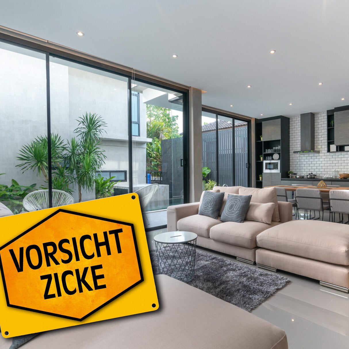 Vorsicht Zicke Warn- und Hinweisschild in Gelb und Schwarz