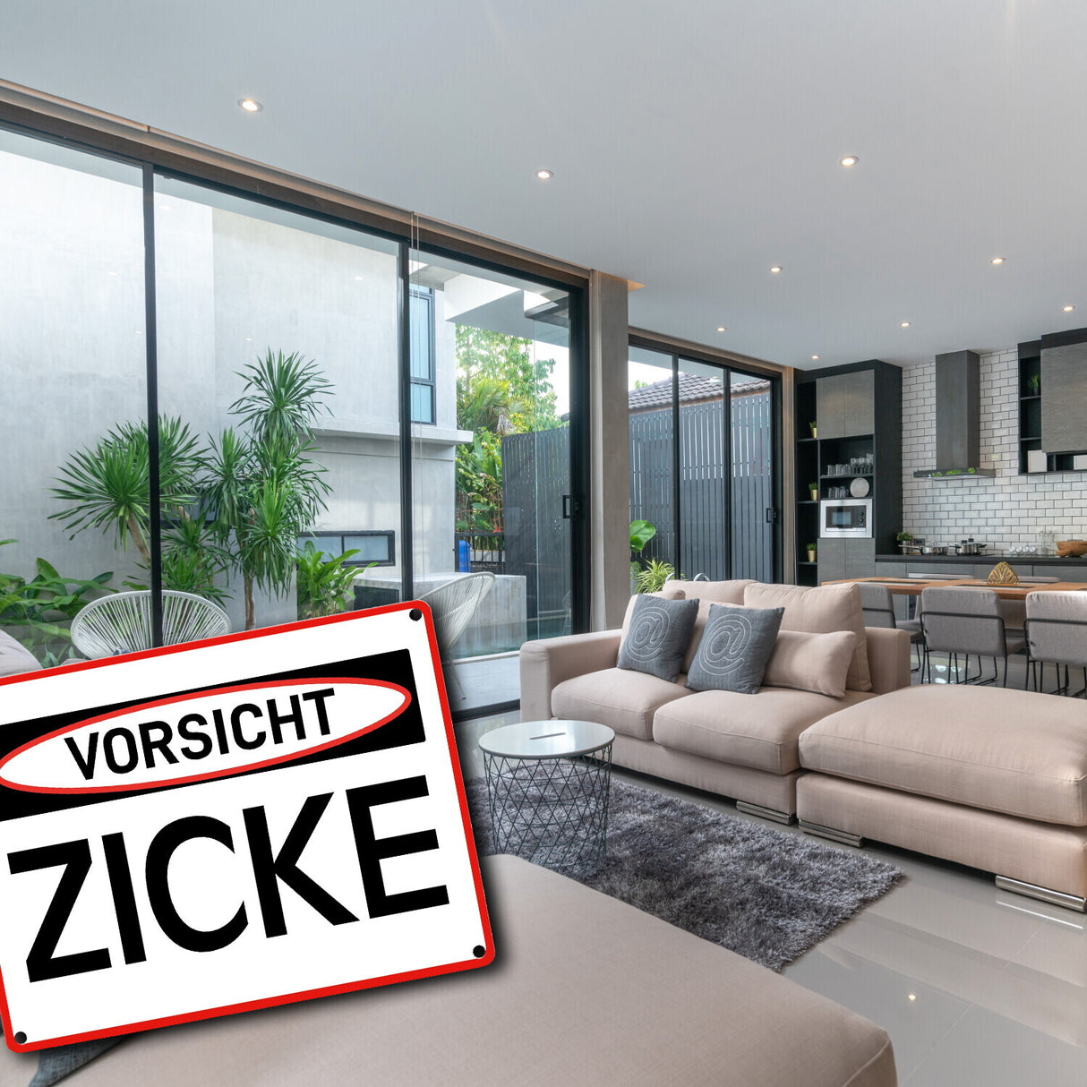 Vorsicht Zicke Warn- und Hinweisschild im modernen Design