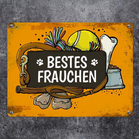 Metallschild mit Spruch: Bestes Frauchen