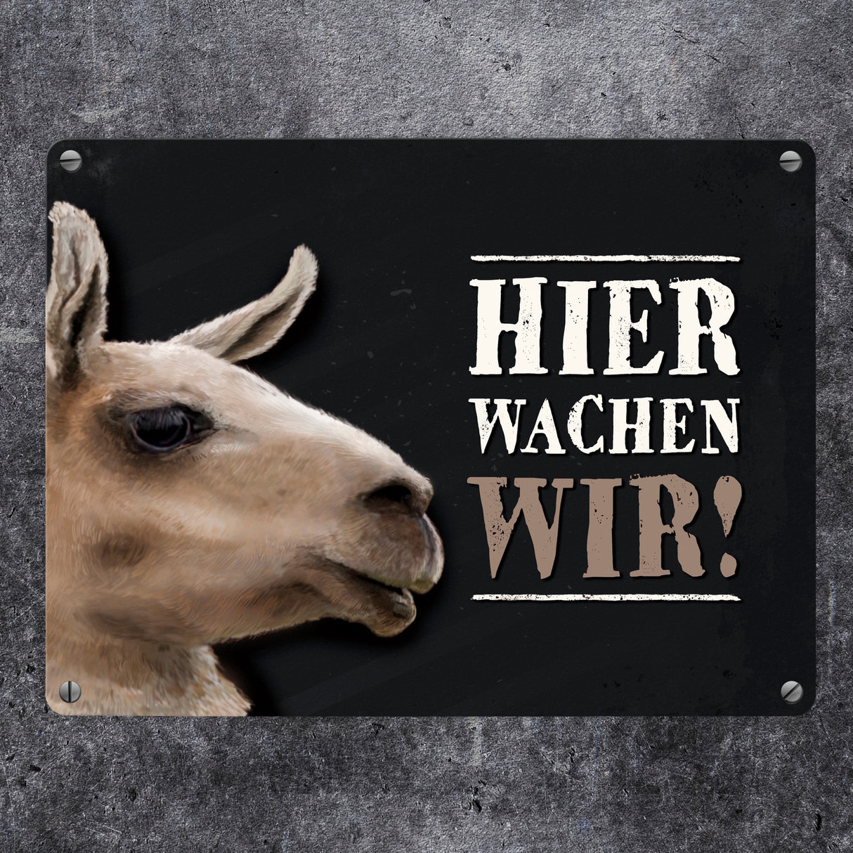Hier wachen wir! Lama Metallschild