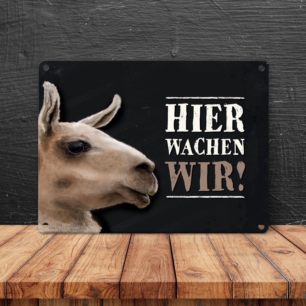 Hier wachen wir! Lama Metallschild