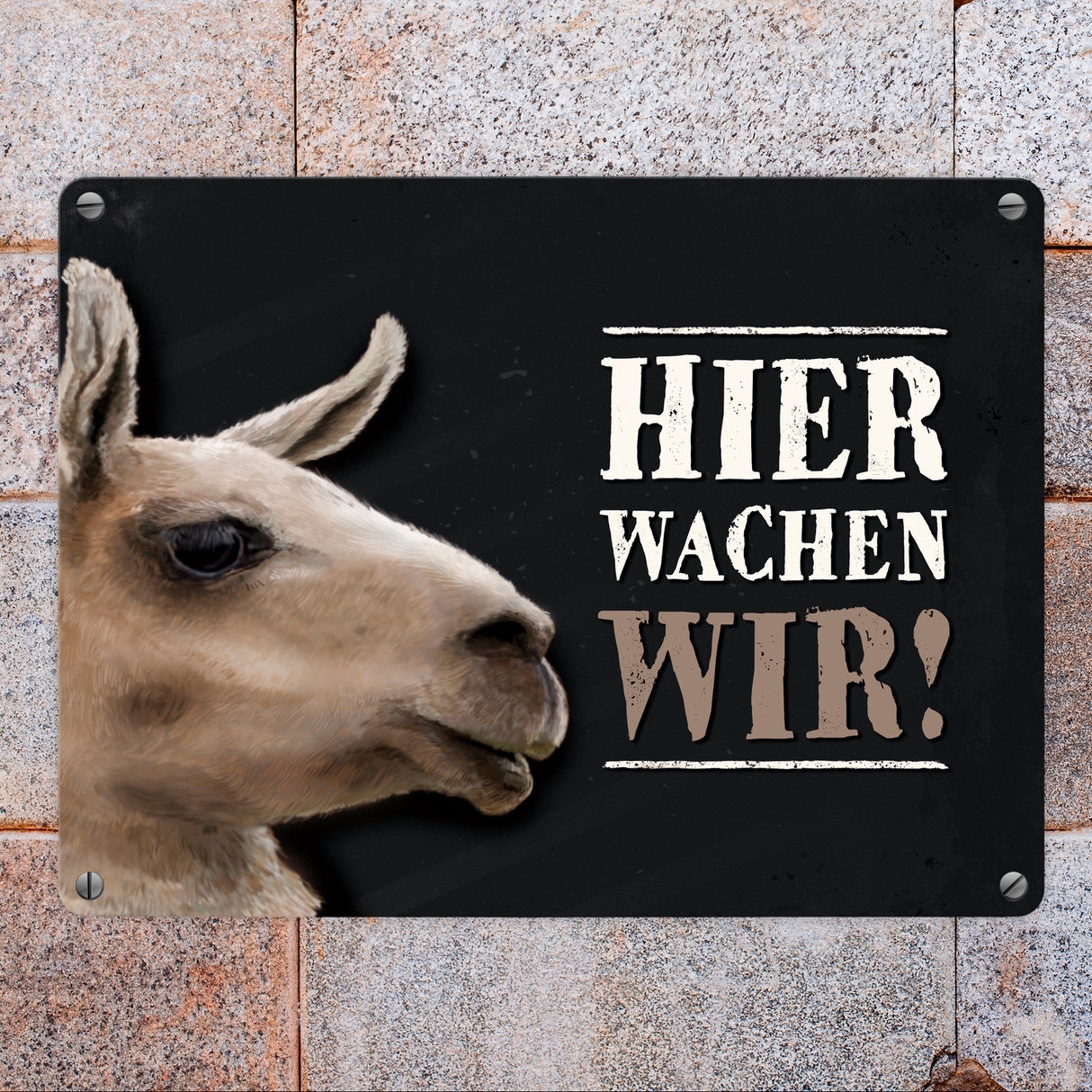 Hier wachen wir! Lama Metallschild