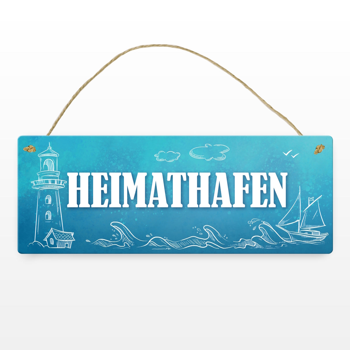 Metallschild mit maritimen Motiv und Spruch: Heimathafen