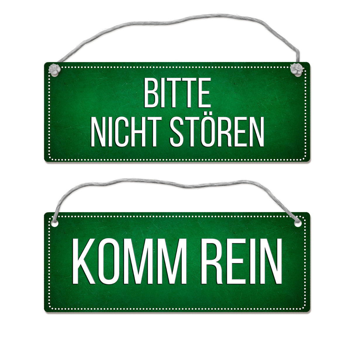 Grünes "Bitte nicht stören - Komm rein" Wendeschild mit Kordel