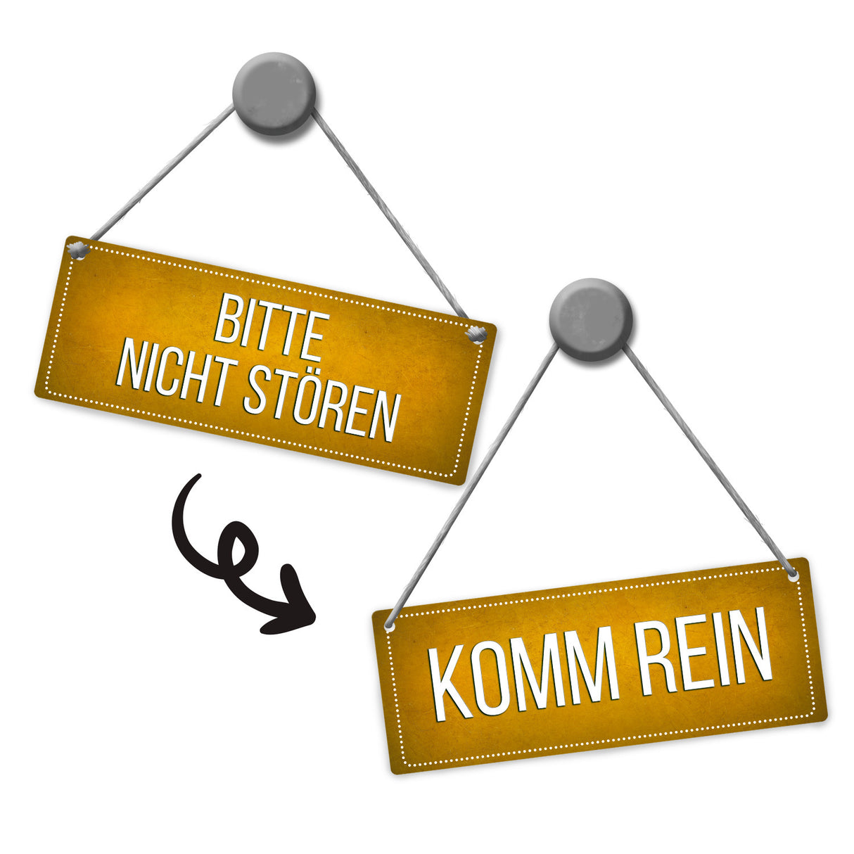 Gelbes "Bitte nicht stören - Komm rein" Wendeschild mit Kordel