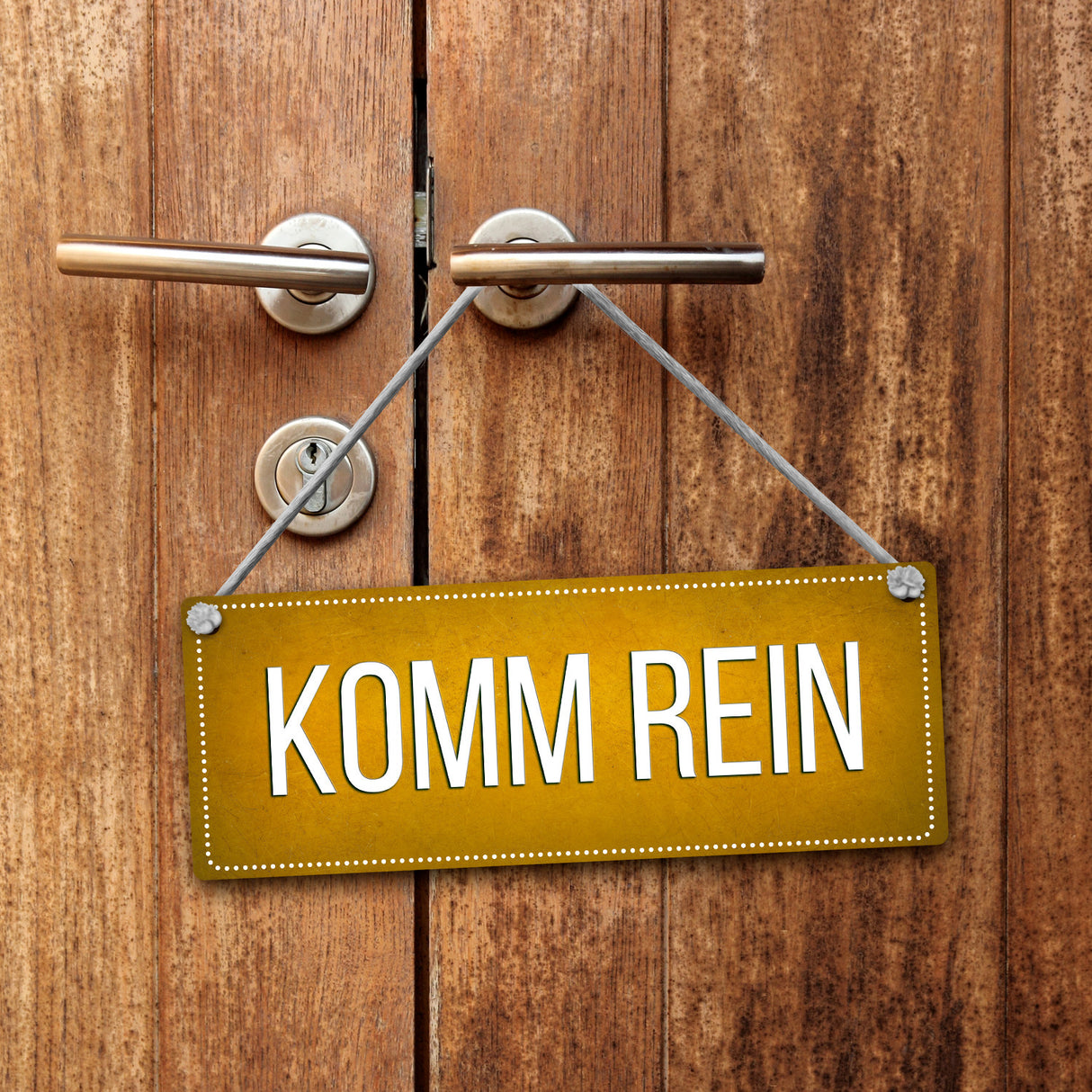 Gelbes &quotBitte nicht stören - Komm rein&quot Wendeschild mit Kordel