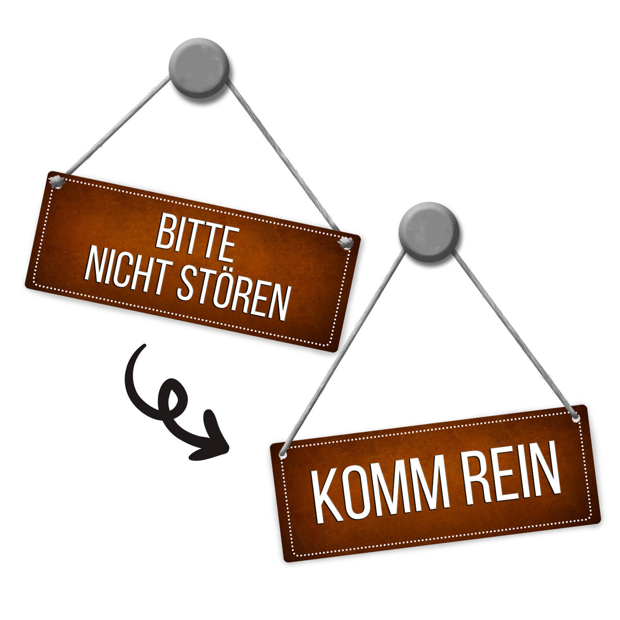 Braunes "Bitte nicht stören - Komm rein" Wendeschild mit Kordel