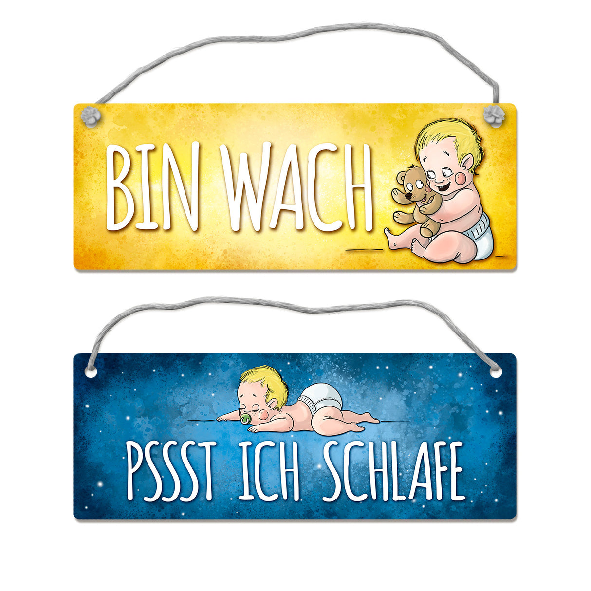 Baby schläft - Baby ist wach Wendeschild mit Kordel