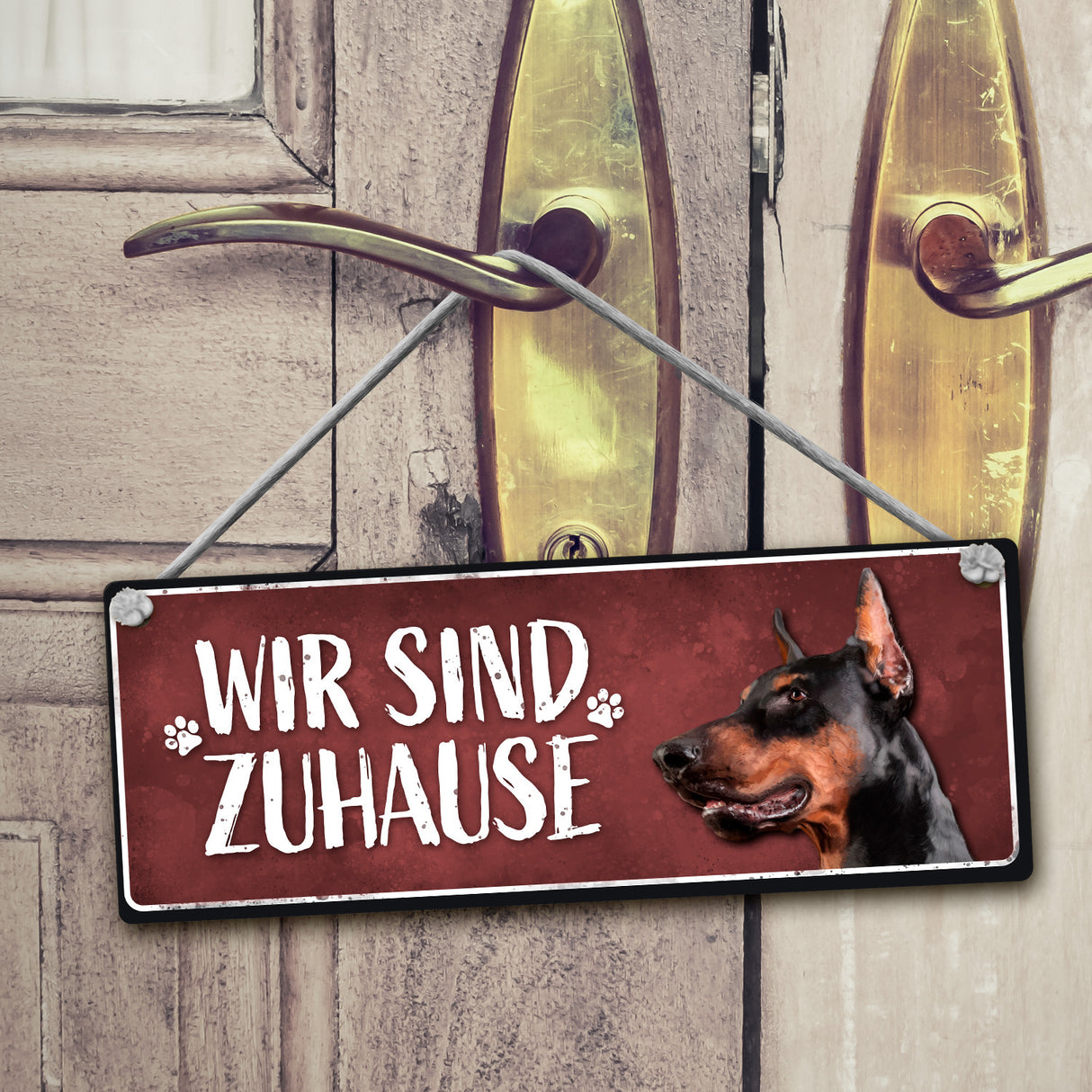 Wir sind Gassi/Zuhause - Dobermann Wendeschild mit Kordel