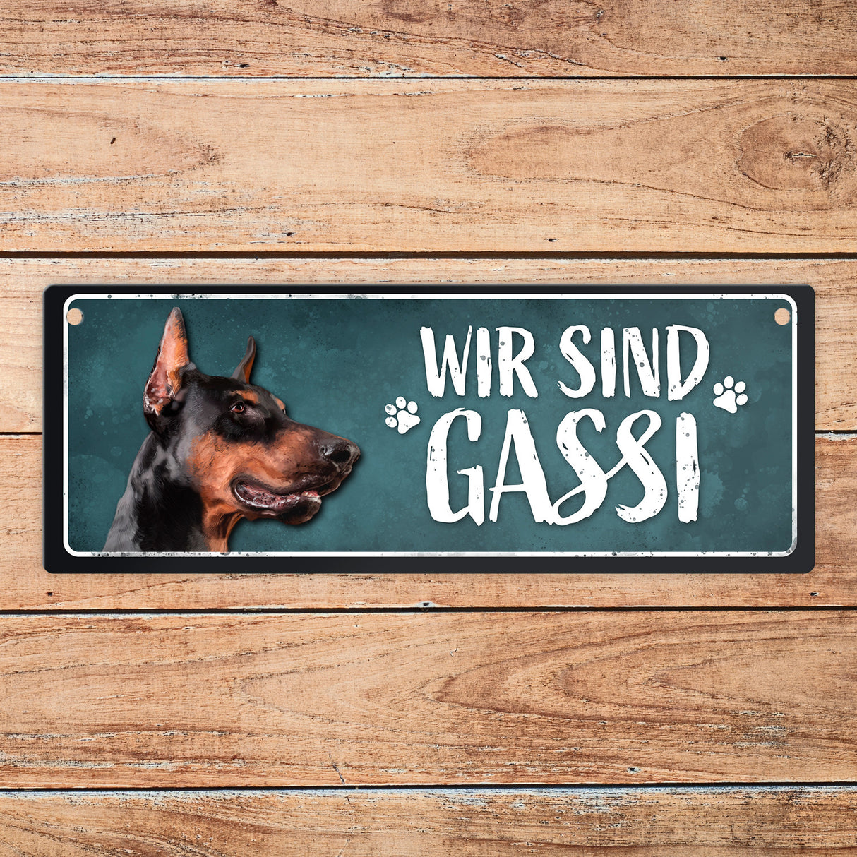 Wir sind Gassi/Zuhause - Dobermann Wendeschild mit Kordel