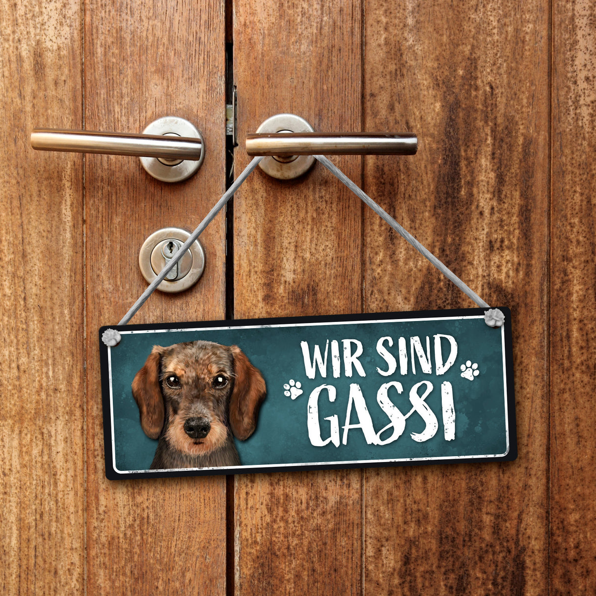 Wir sind Gassi/Zuhause - Dackel Wendeschild mit Kordel