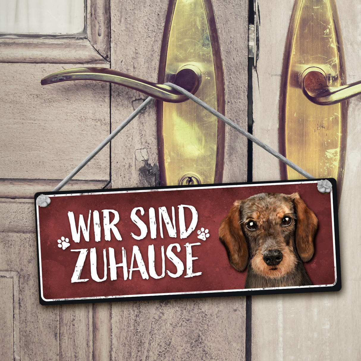 Wir sind Gassi/Zuhause - Dackel Wendeschild mit Kordel