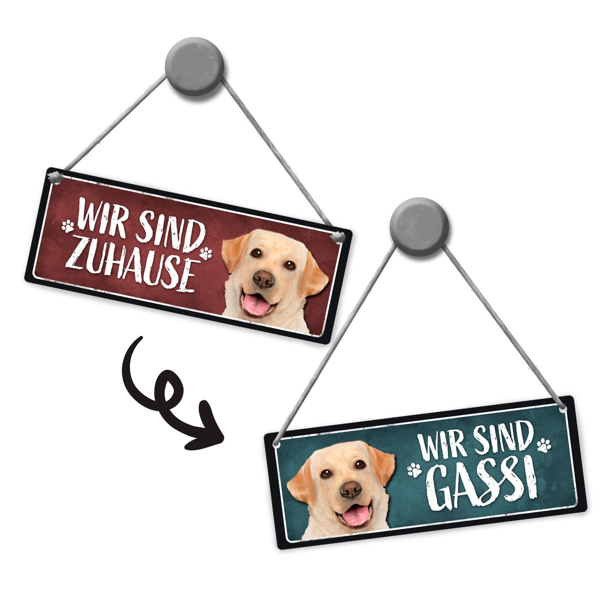Wir sind Gassi/Zuhause - Labrador Wendeschild mit Kordel
