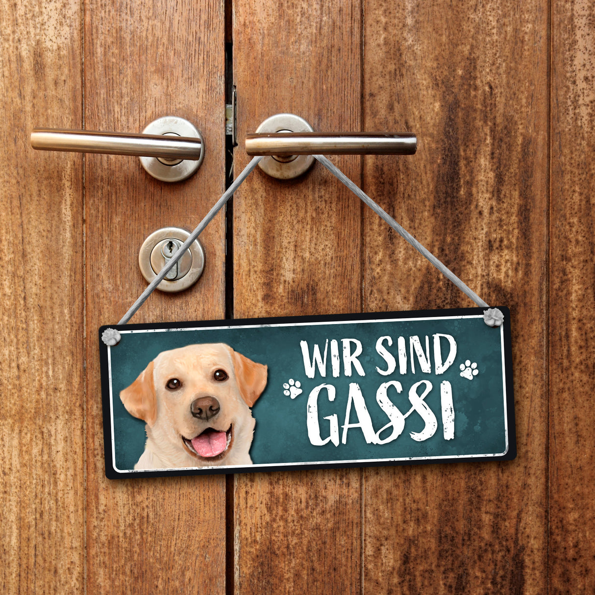Wir sind Gassi/Zuhause - Labrador Wendeschild mit Kordel