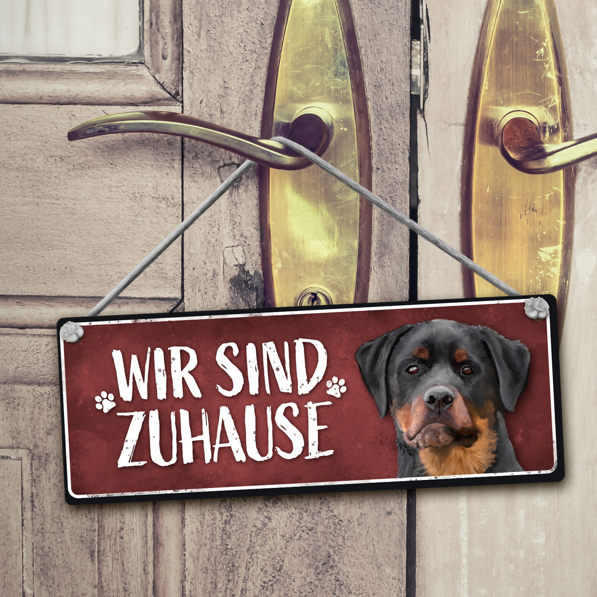 Wir sind Gassi/Zuhause - Rottweiler Wendeschild mit Kordel