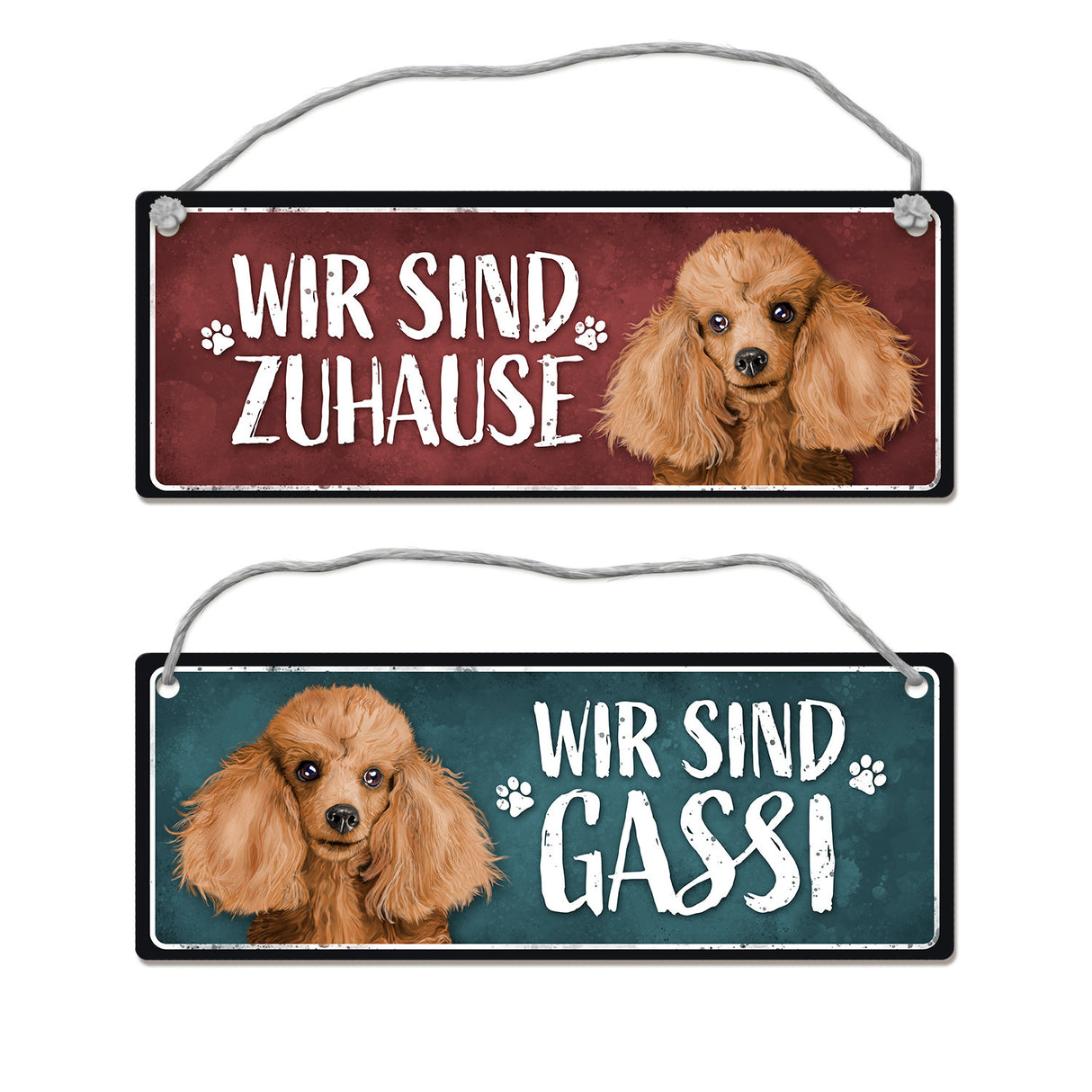 Wir sind Gassi/Zuhause - Pudel Wendeschild mit Kordel