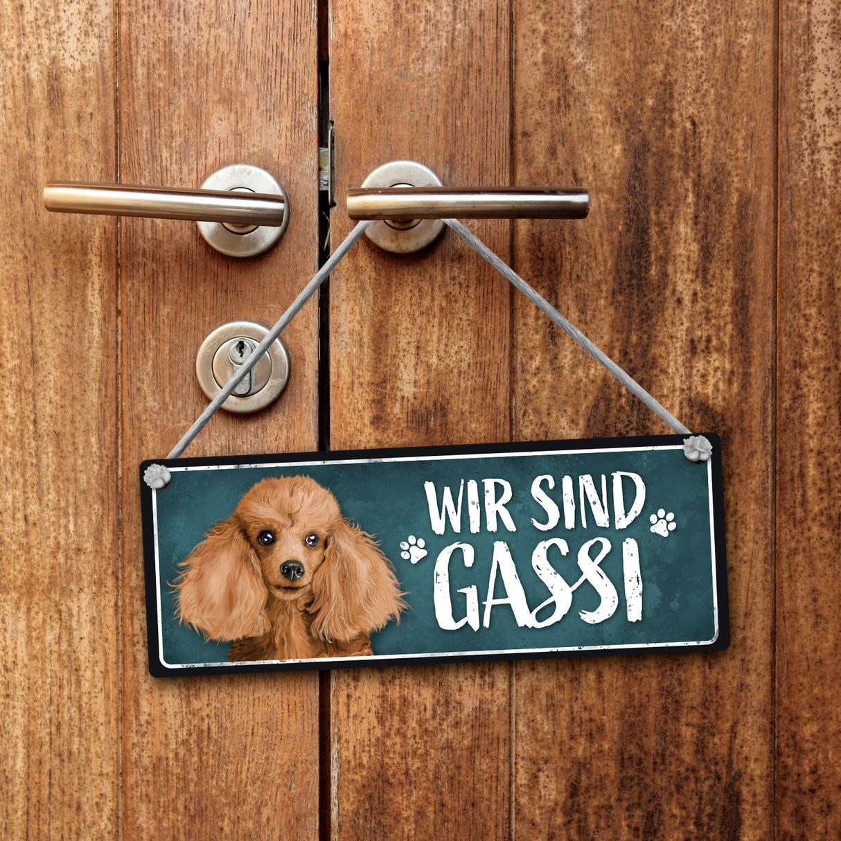 Wir sind Gassi/Zuhause - Pudel Wendeschild mit Kordel