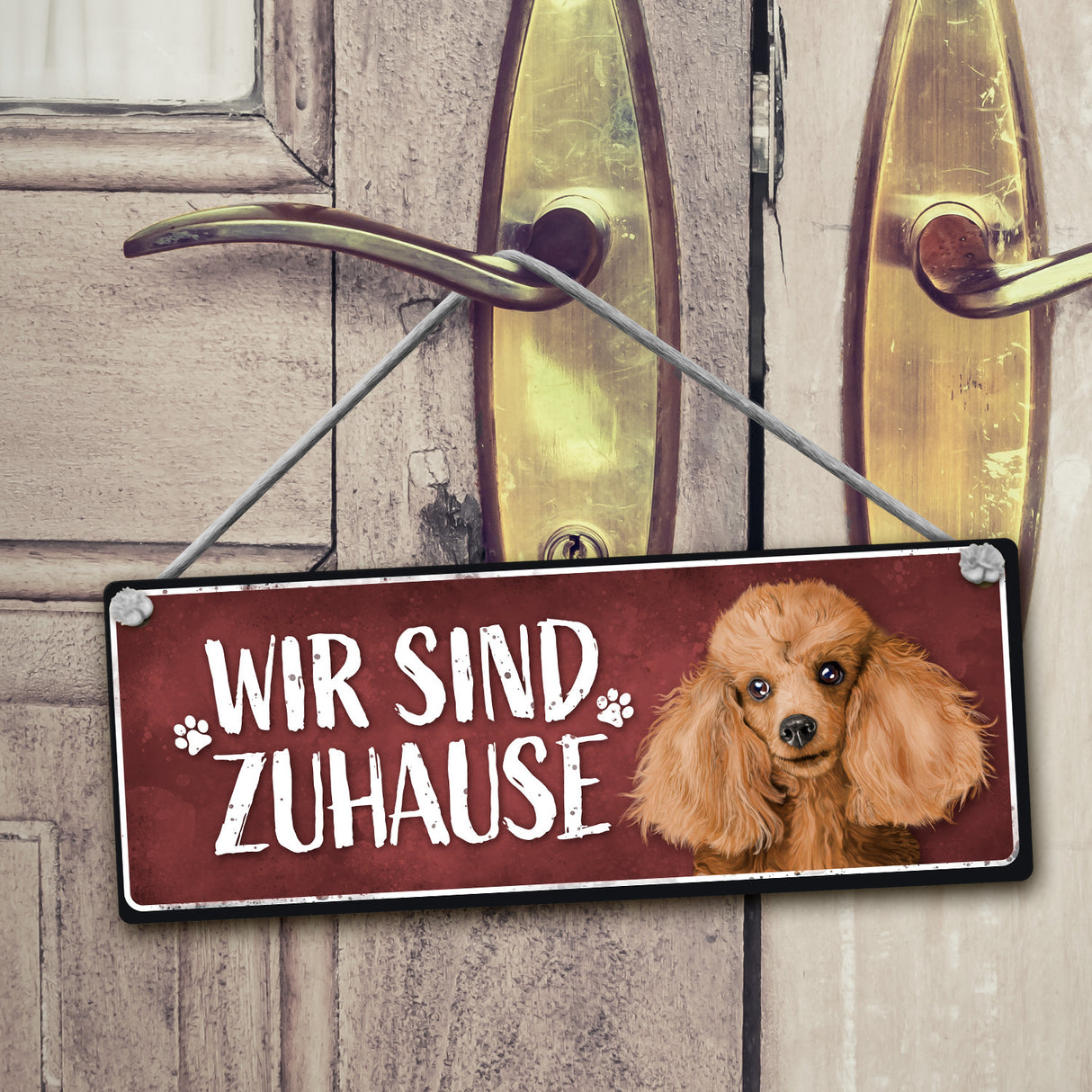 Wir sind Gassi/Zuhause - Pudel Wendeschild mit Kordel