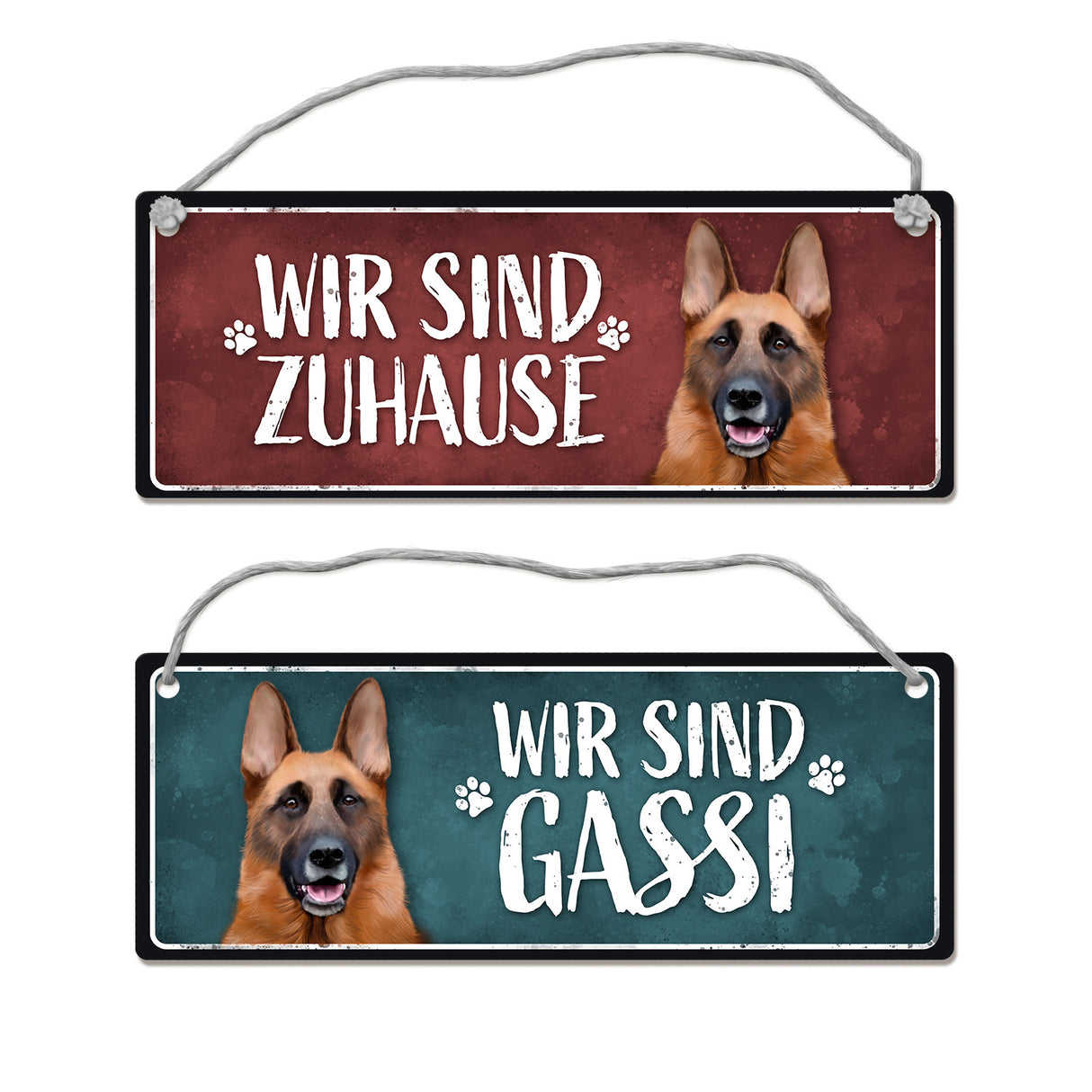 Wir sind Gassi/Zuhause - Schäferhund Wendeschild mit Kordel