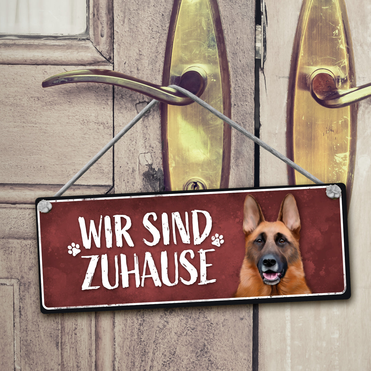 Wir sind Gassi/Zuhause - Schäferhund Wendeschild mit Kordel