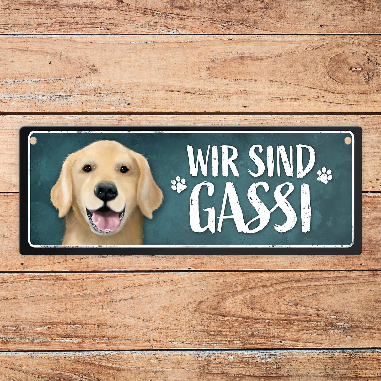 Wir sind Gassi/Zuhause - Golden Retriever Wendeschild mit Kordel