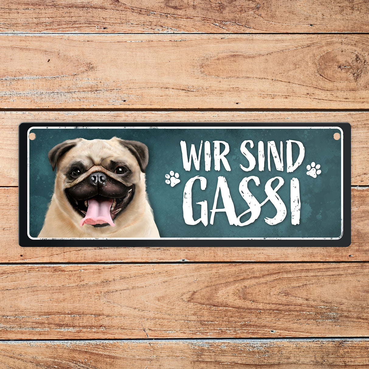 Wir sind Gassi/Zuhause - Mops Wendeschild mit Kordel