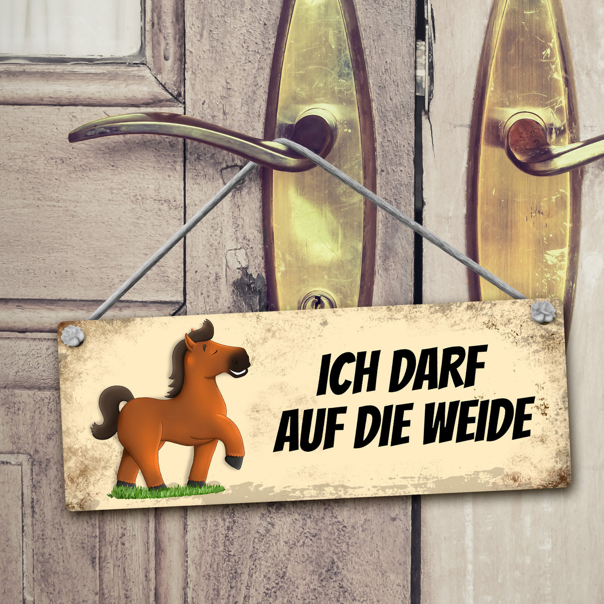 Pferd hat Boxenruhe / darf auf die Weide Wendeschild mit Kordel