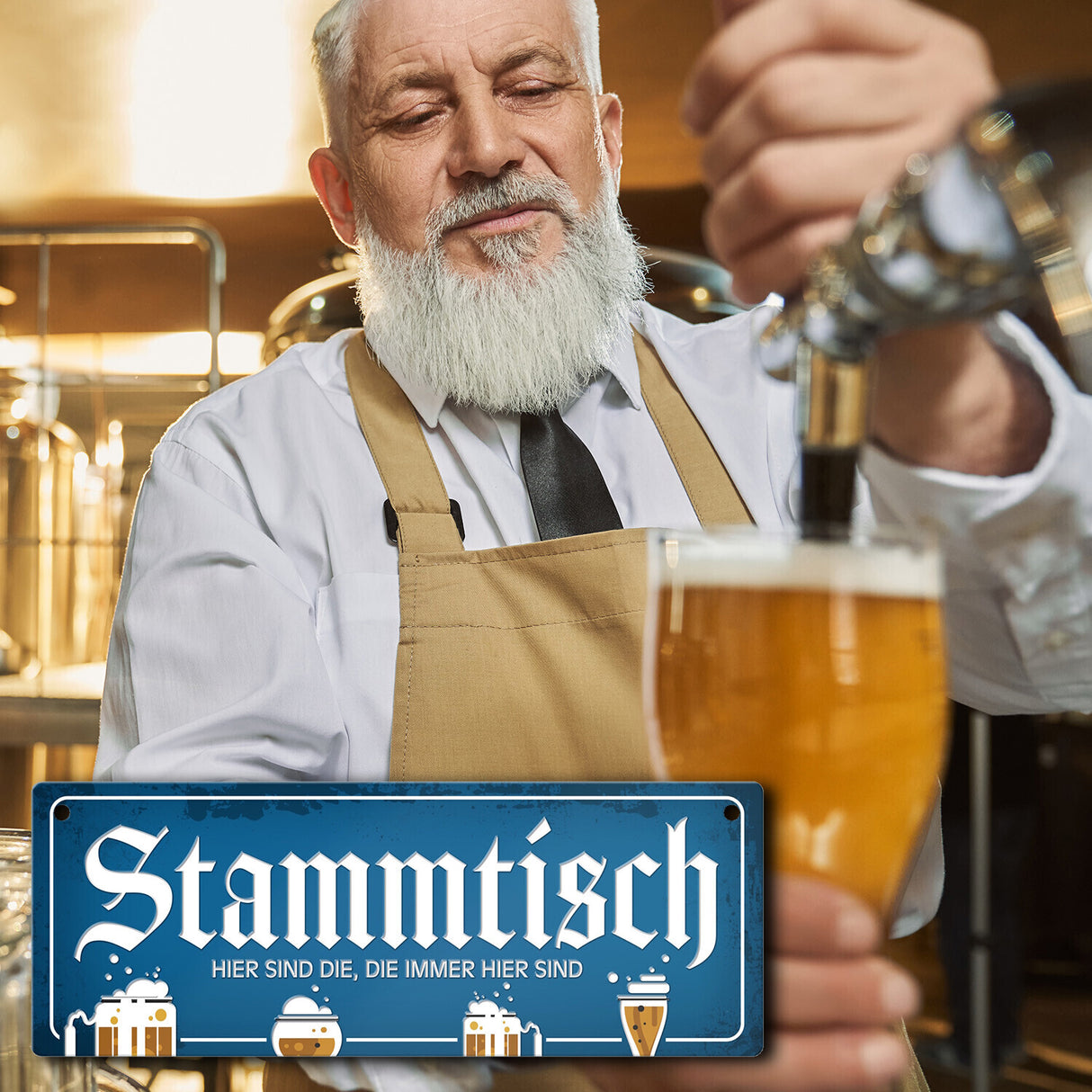 Stammtisch Metallschild mit Straßenschild-Optik und Bier Motiv