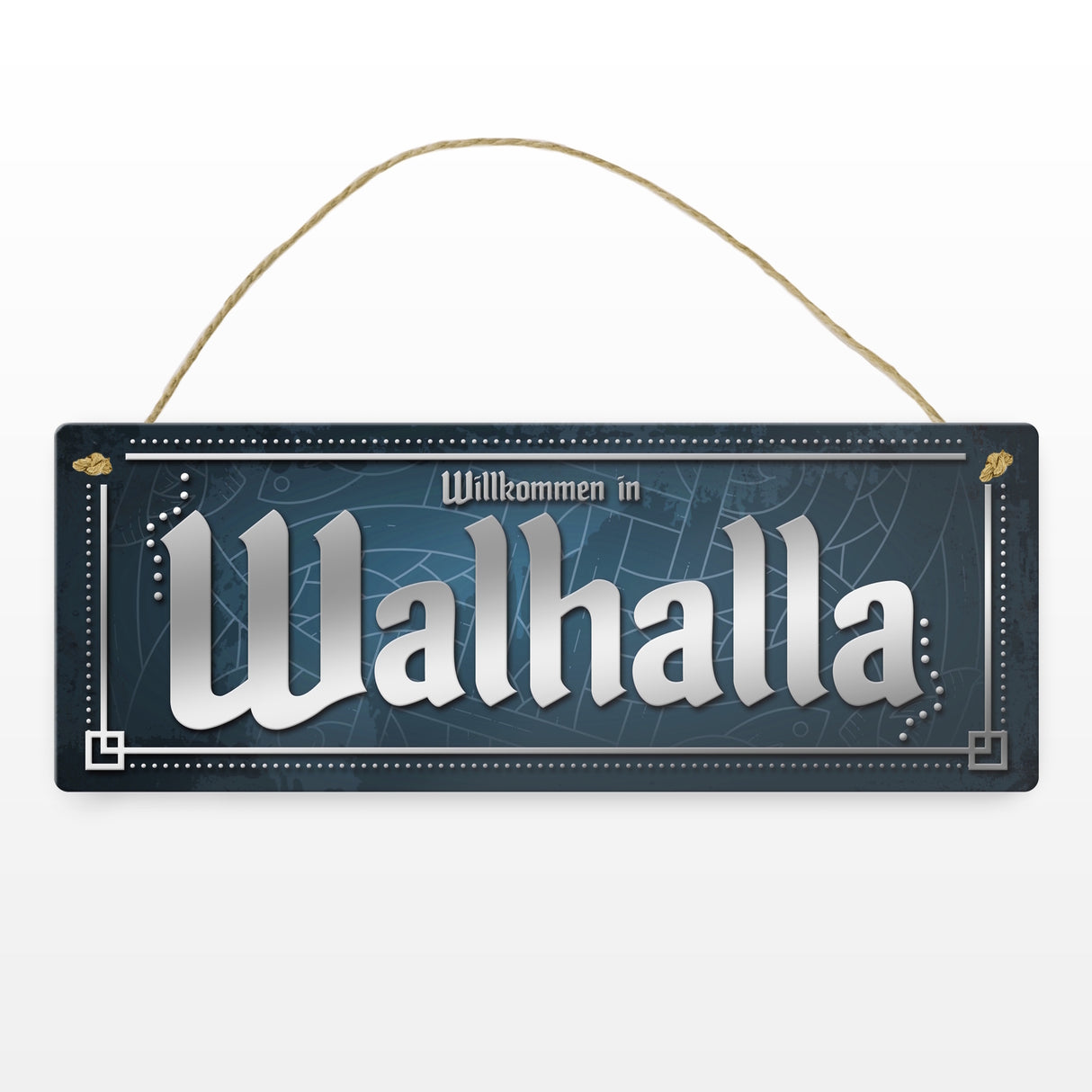 Wikinger Metallschild im nordischen Stil mit Spruch: Willkommen in Walhalla