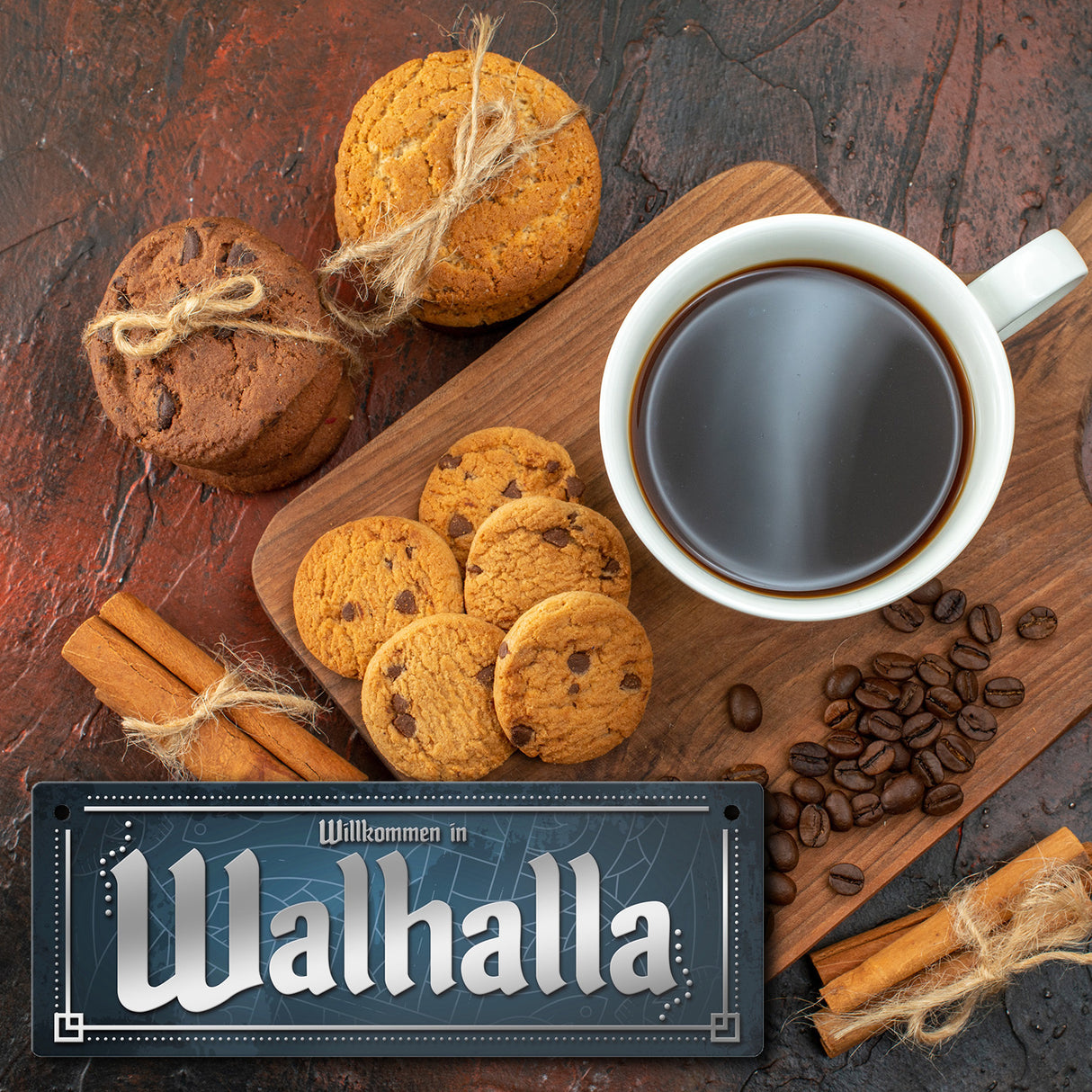 Wikinger Metallschild im nordischen Stil mit Spruch: Willkommen in Walhalla