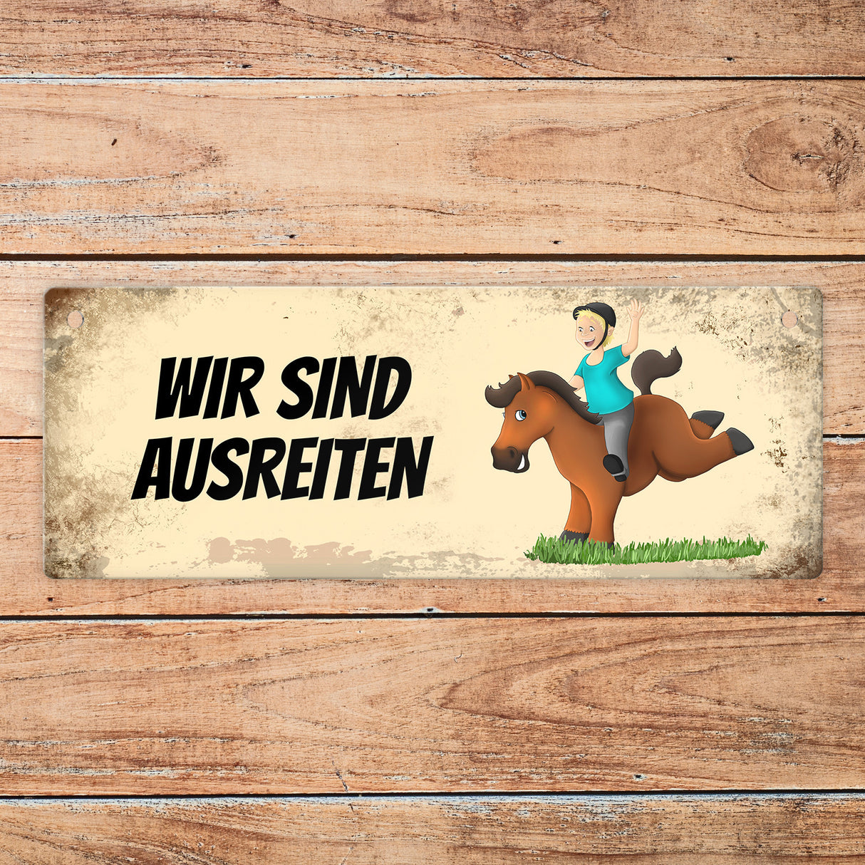 Braunes Pferd ist auf der Koppel oder ausreiten Wendeschild mit Kordel