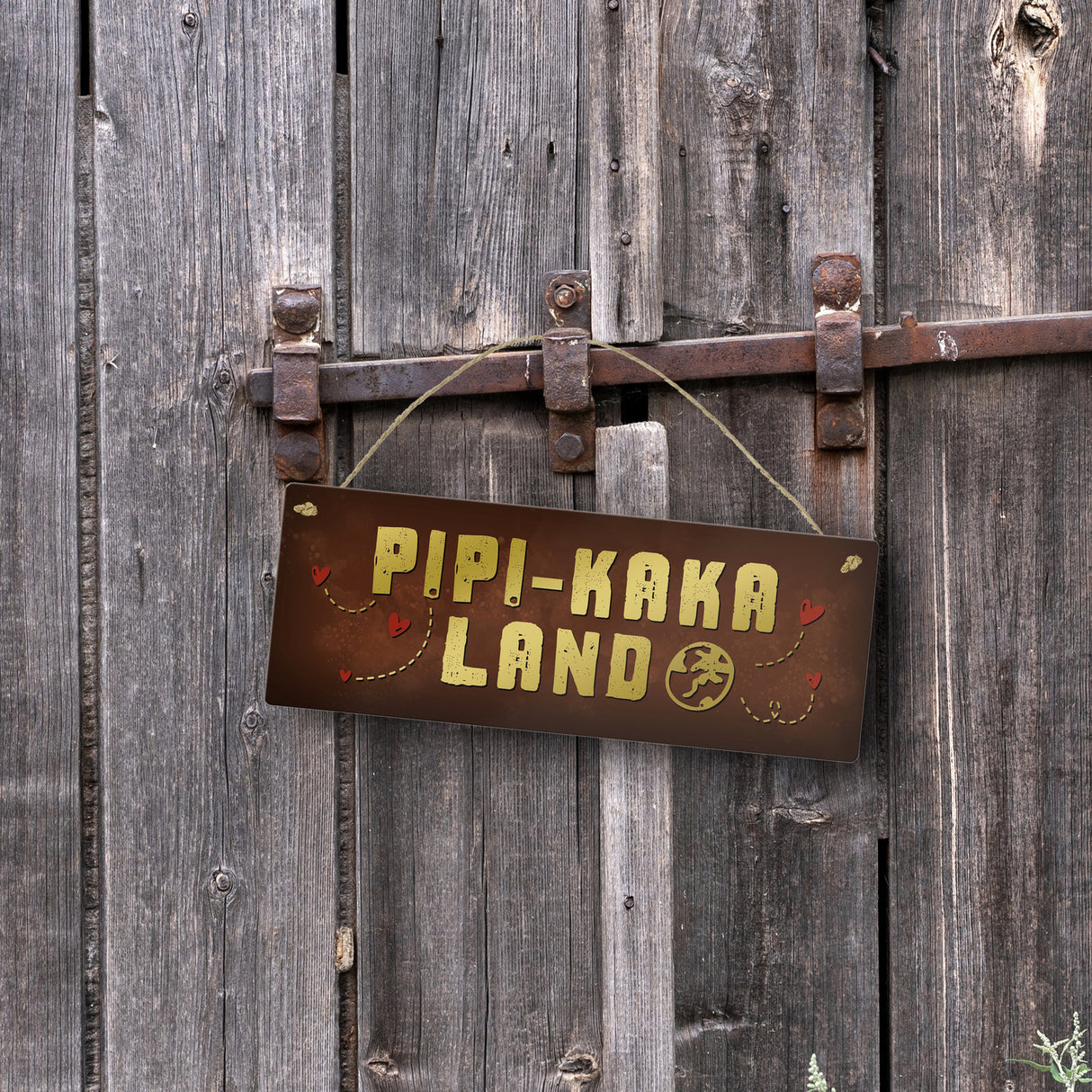 Toiletten Metallschild mit Klo Motiv und Spruch: Pipi-Kaka-Land