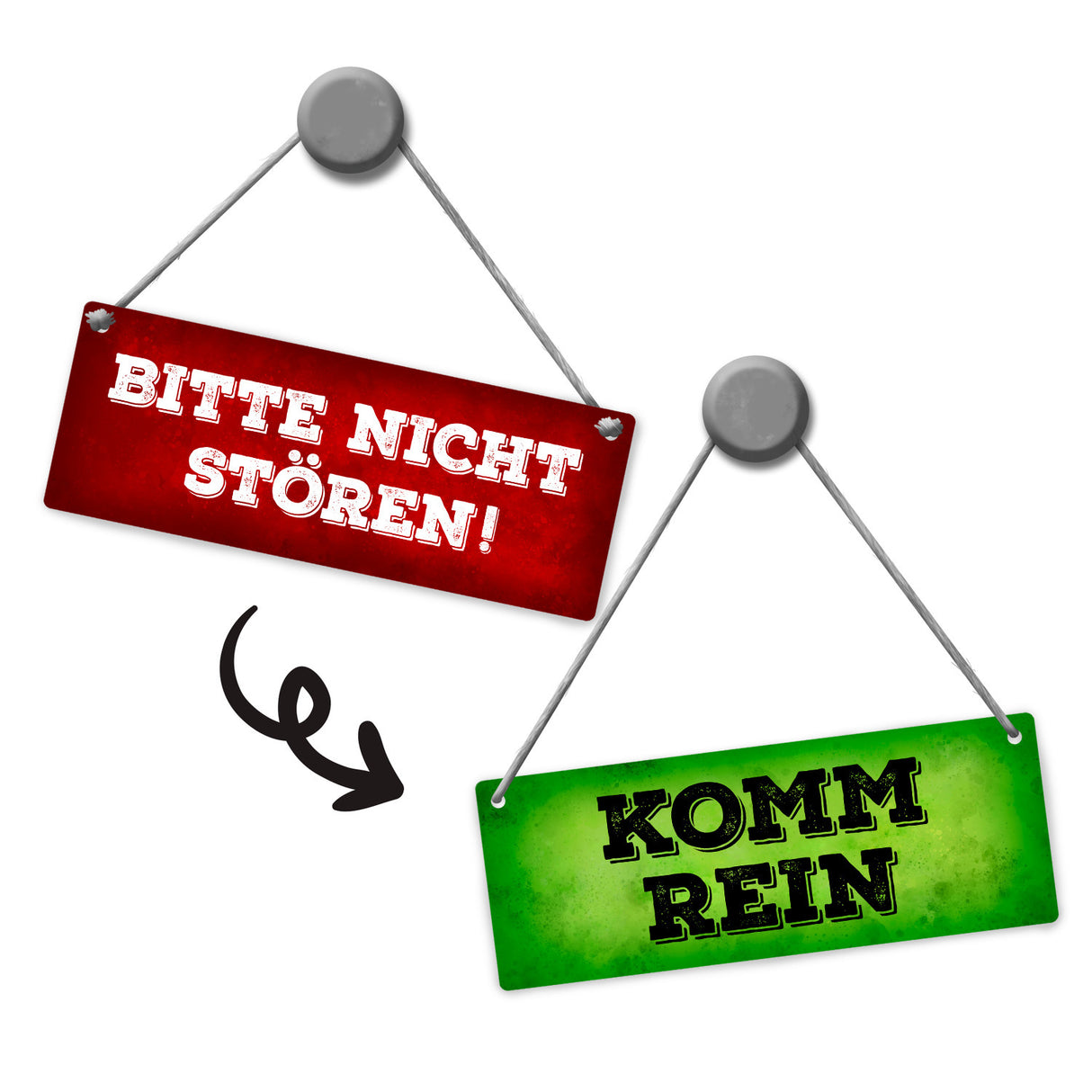 "Bitte nicht stören - Komm rein" Wendeschild in Grün und Rot mit Kordel