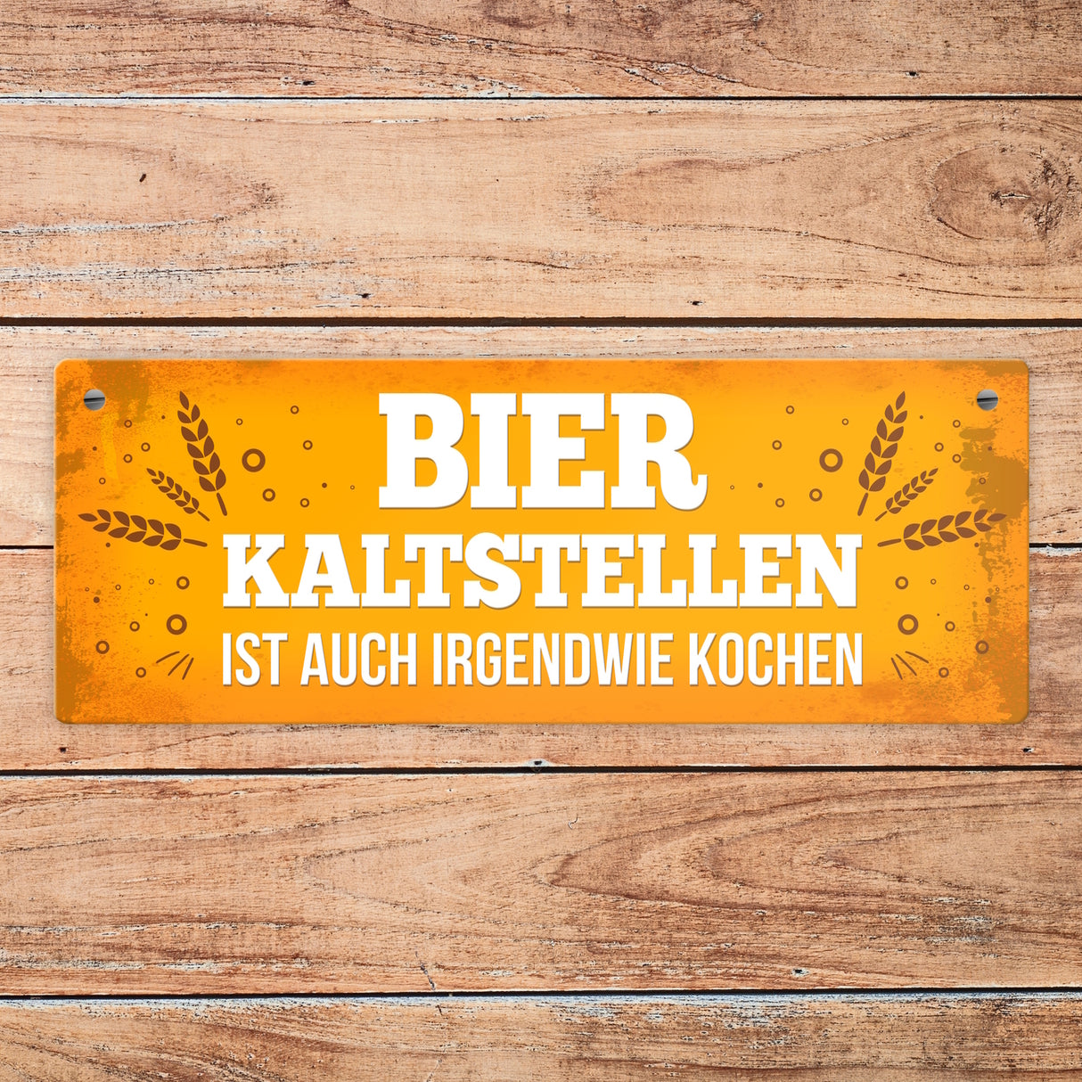 Bier Metallschild mit Weizen Motiv und Spruch: Bier kaltstellen ist auch irgendwie kochen