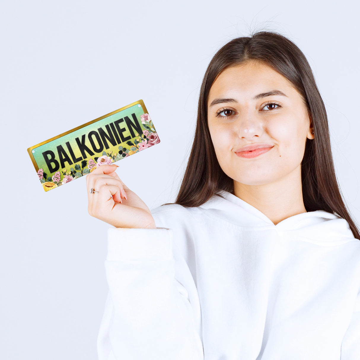 Urlaub Metallschild mit Blumen Motiv und Spruch: Balkonien