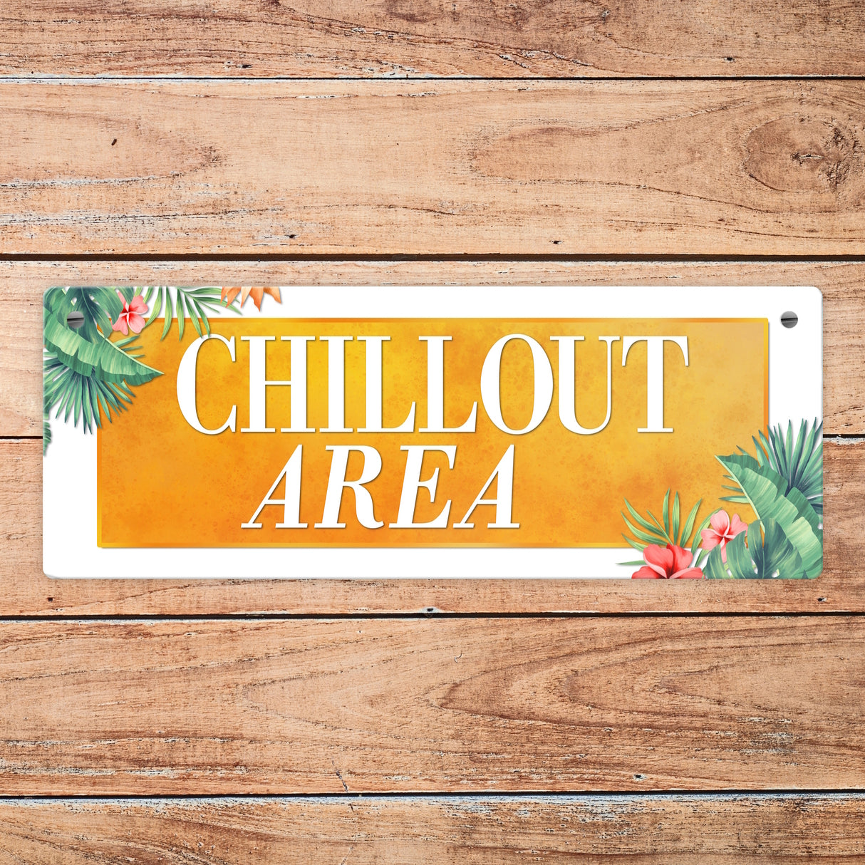 Entspannung Metallschild mit Palmen Motiv und Spruch: Chillout Area
