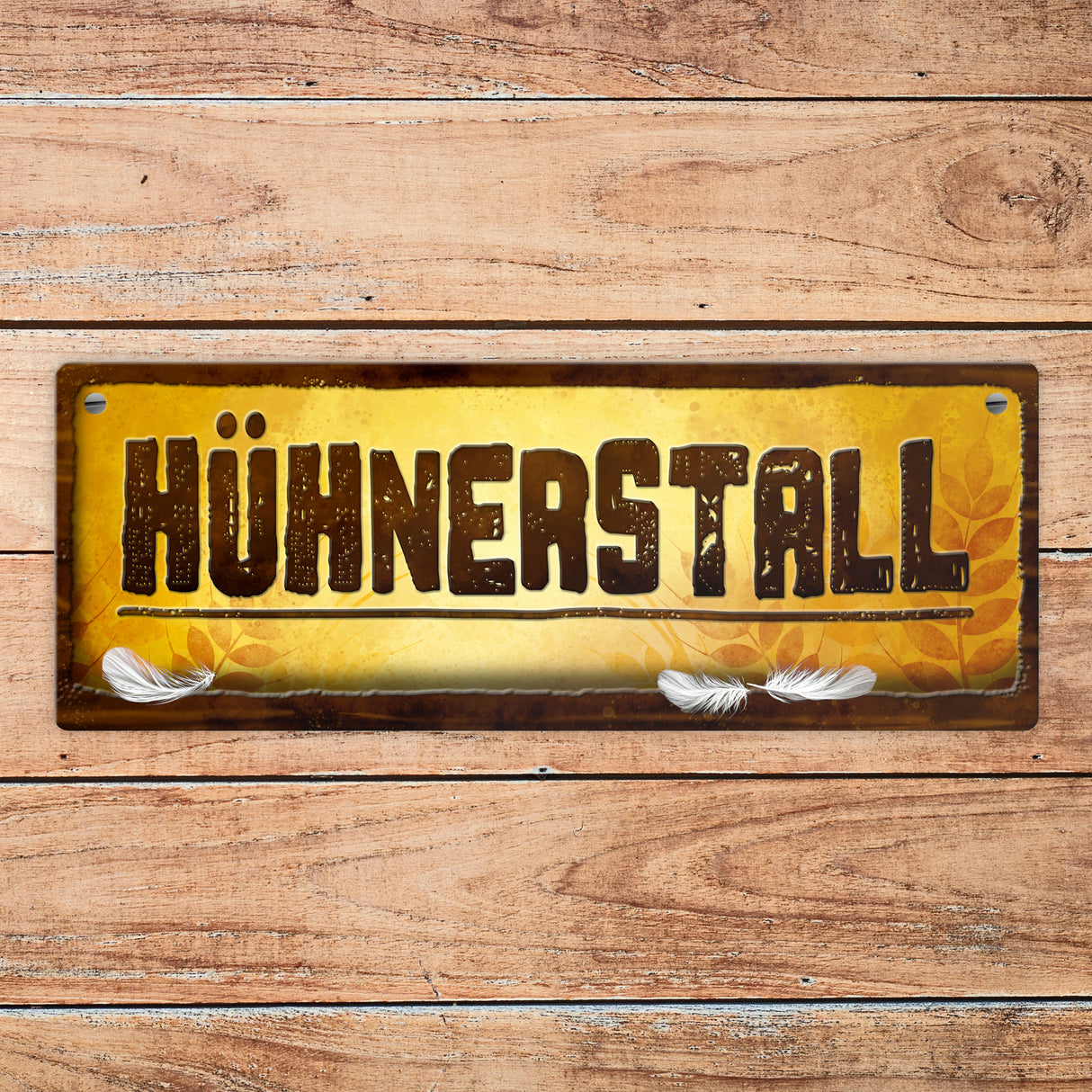 Huhn Metallschild mit Stall Motiv und Spruch: Hühnerstall