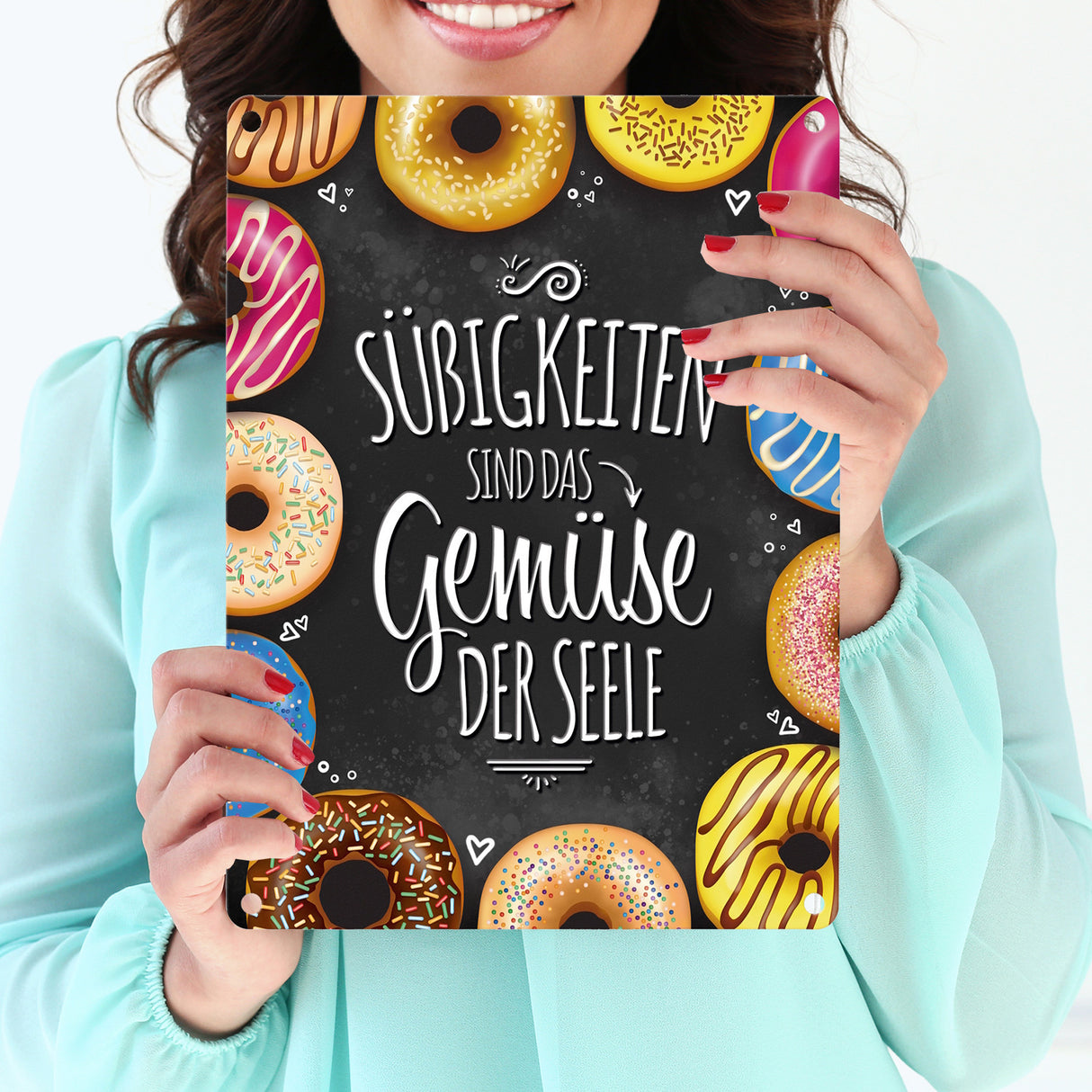 Süßigkeiten sind das Gemüse der Seele Metallschild mit Donut Motiv