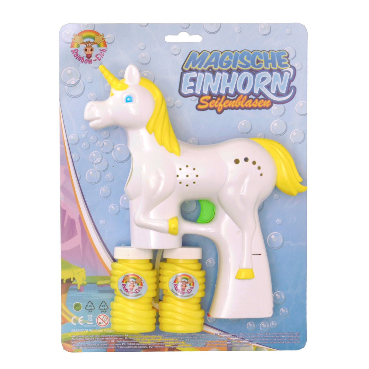 Einhorn Seifenblasenpistole mit Licht in weiß