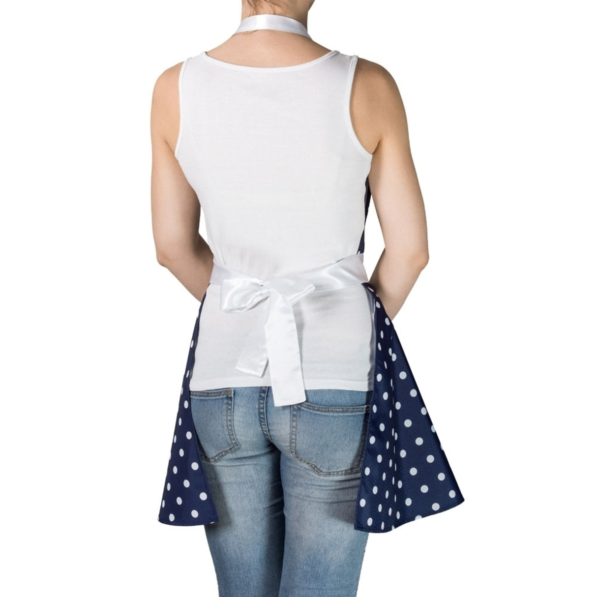 Rockabilly Kleid Kochschürze in blau mit Punkten