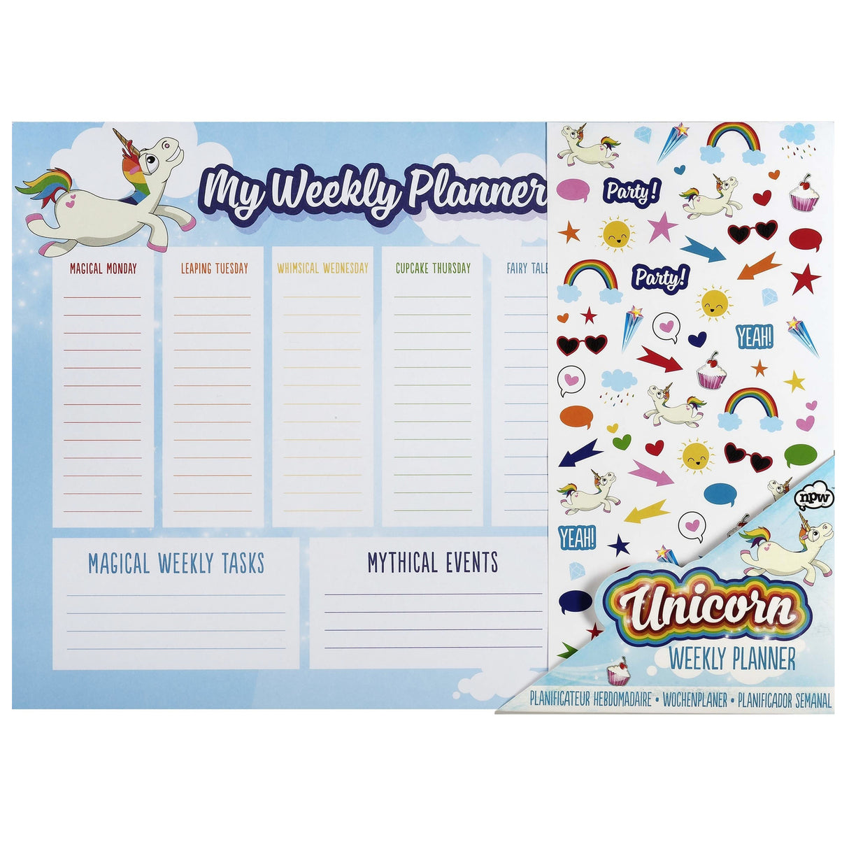 Einhorn Wochenplaner Schreibtischunterlage mit 52 Blatt und Sticker-Set