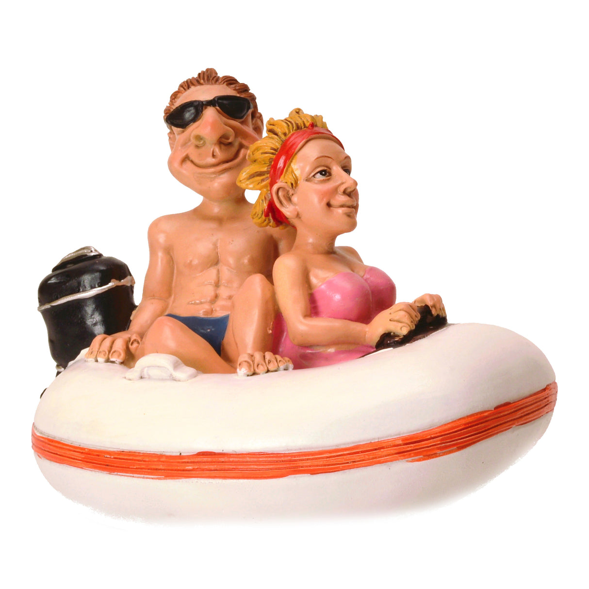 Paar im Schlauchboot Spardose