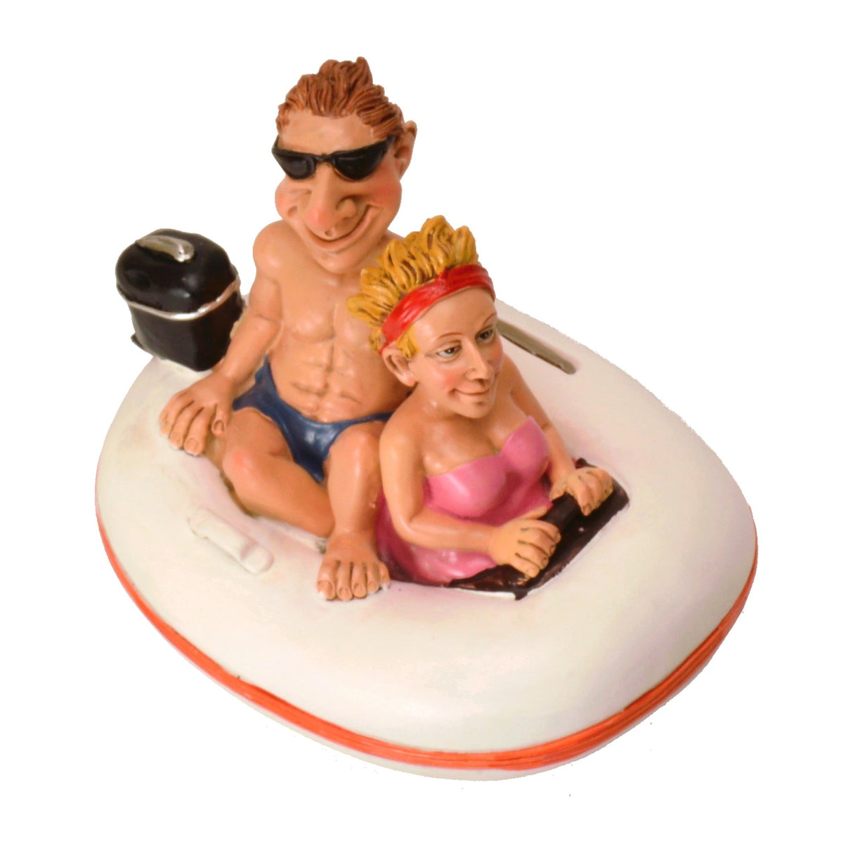 Paar im Schlauchboot Spardose
