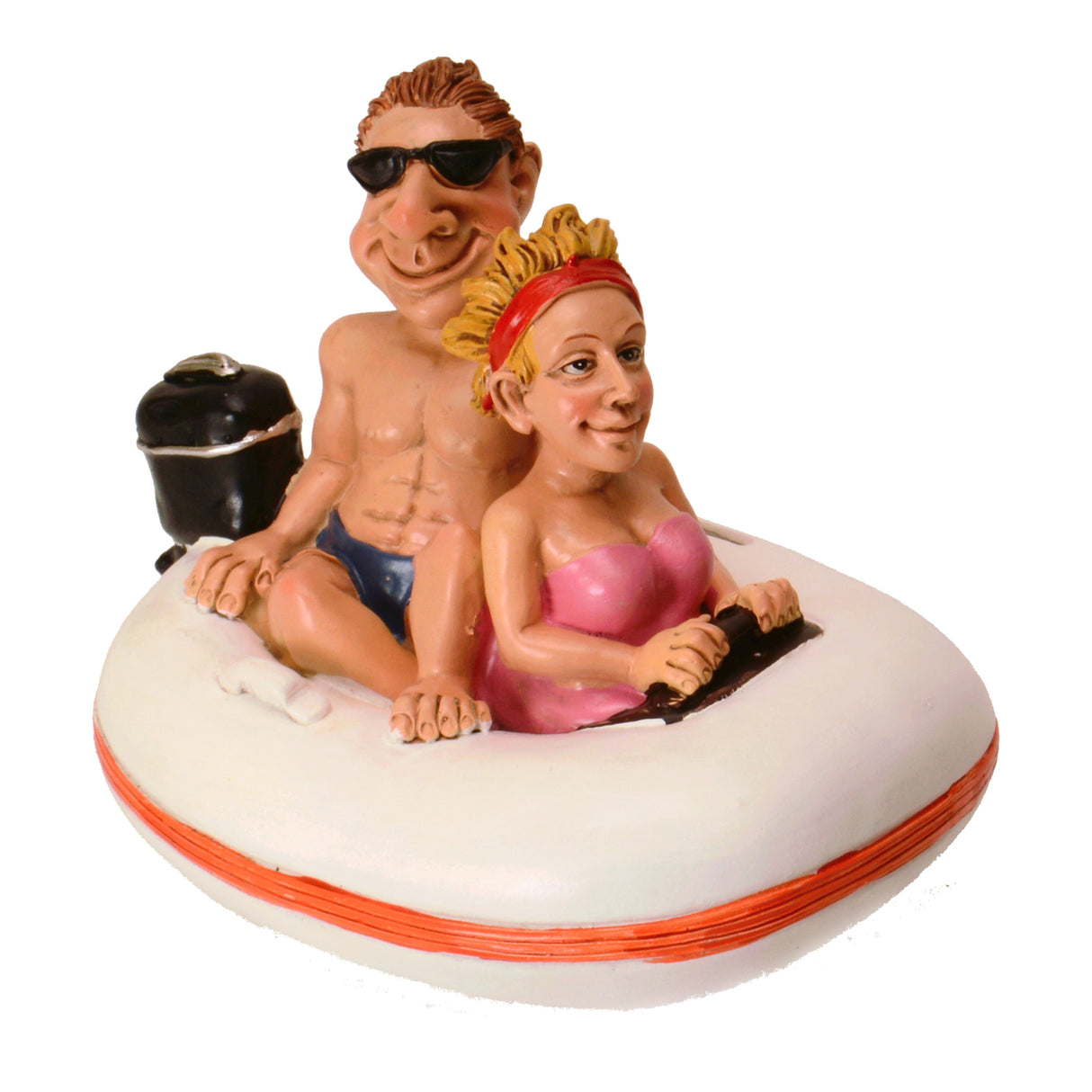 Paar im Schlauchboot Spardose