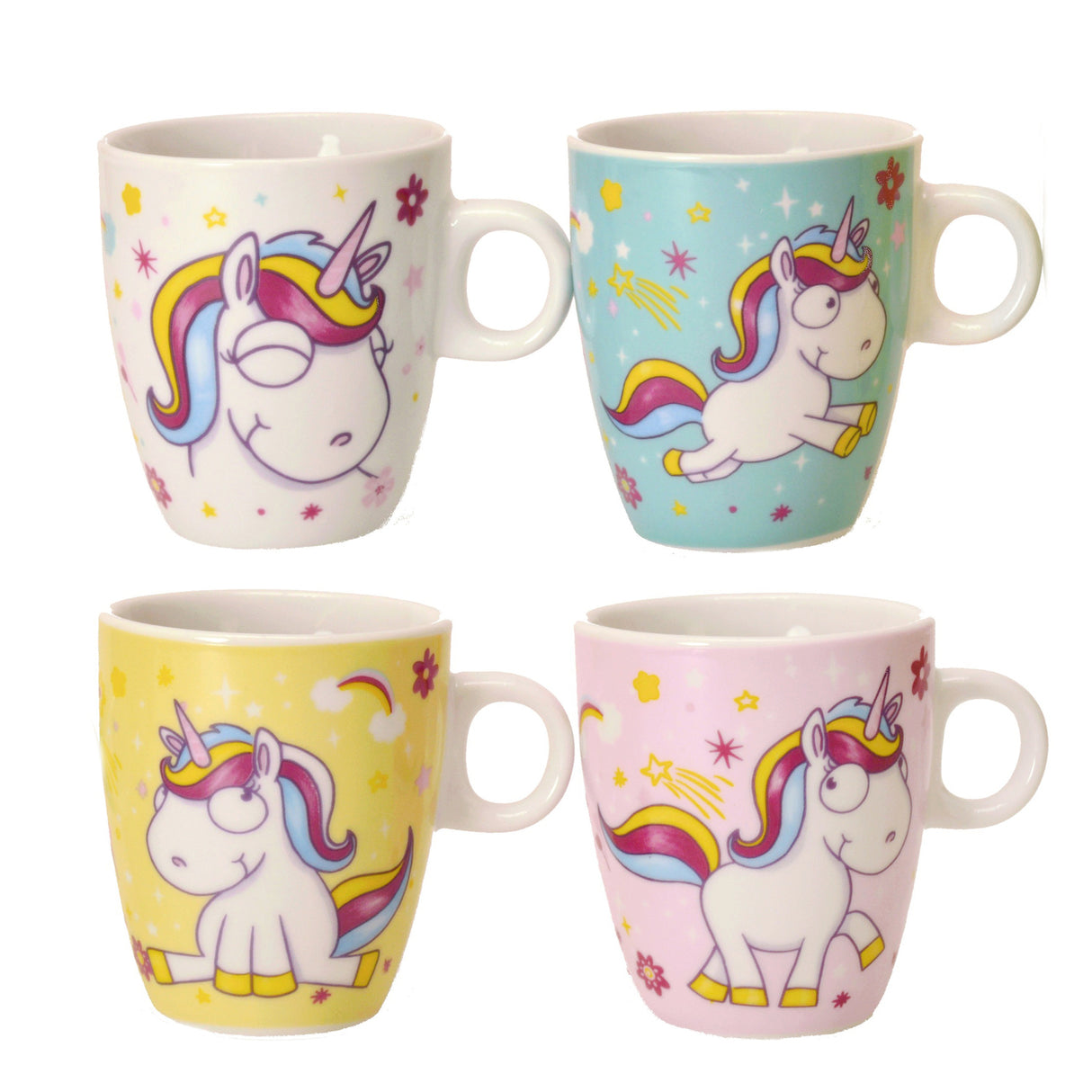 Comic-Einhorn Kaffeebecher in weiß