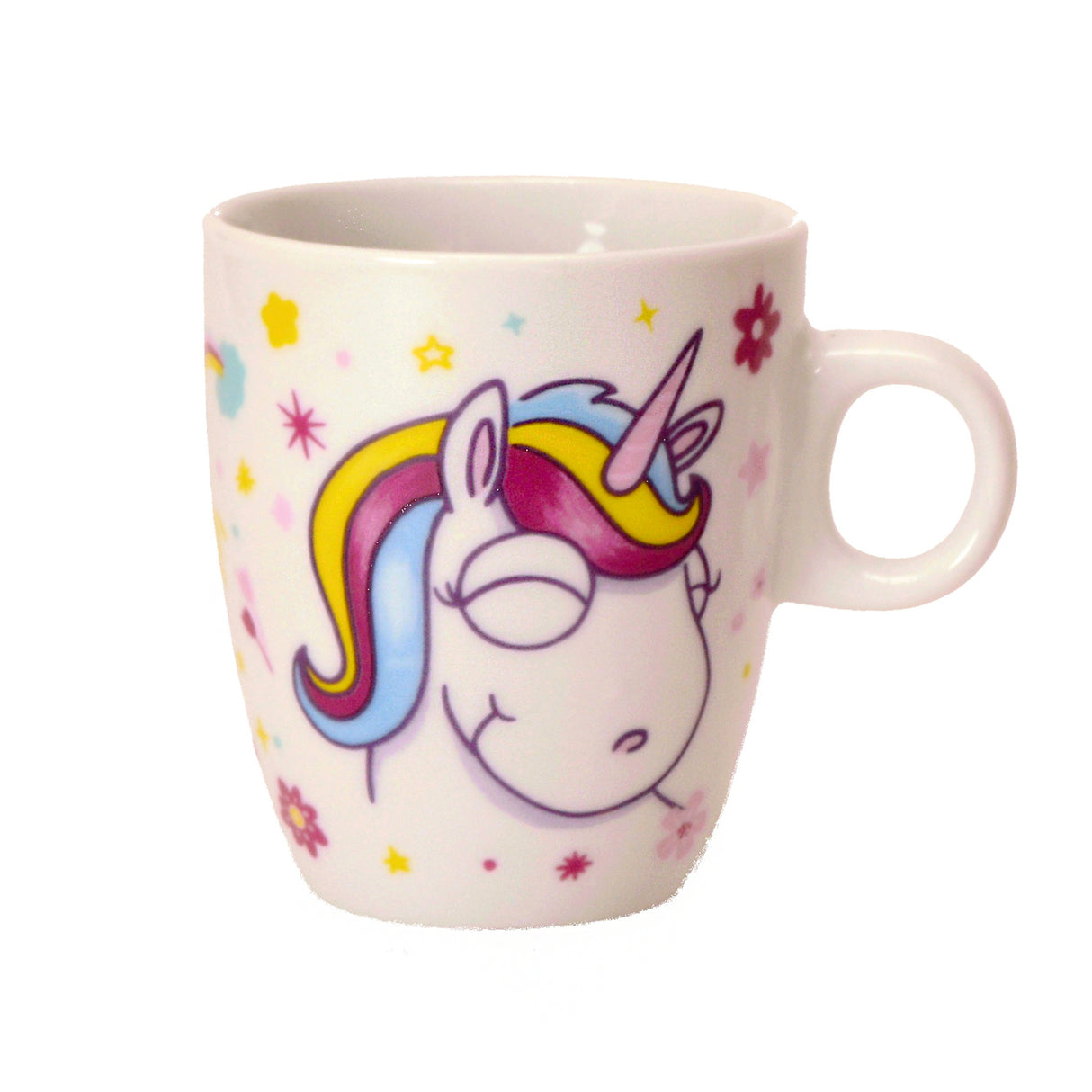 Comic-Einhorn Kaffeebecher in weiß